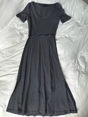Club Monaco Black and White Striped Scoop Maxi Dress